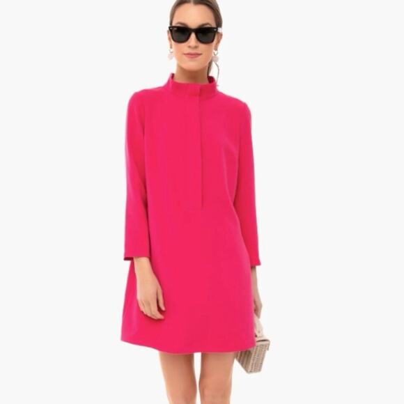 Tuckernuck Fuchsia Stretch Crepe Avery Mini Dress 3/4 Sleeves Neon Pink Vibrant - Picture 1 of 8